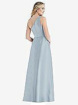Rear View Thumbnail - Mist Pleated Draped One-Shoulder Satin Maxi Dress with Pockets