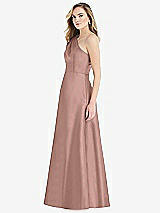 Side View Thumbnail - Neu Nude Pleated Draped One-Shoulder Satin Maxi Dress with Pockets