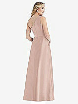 Rear View Thumbnail - Toasted Sugar Pleated Draped One-Shoulder Satin Maxi Dress with Pockets