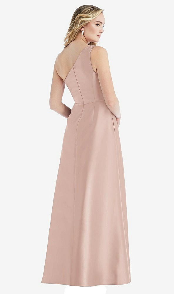 Back View - Toasted Sugar Pleated Draped One-Shoulder Satin Maxi Dress with Pockets
