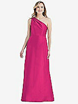 Front View Thumbnail - Think Pink Pleated Draped One-Shoulder Satin Maxi Dress with Pockets