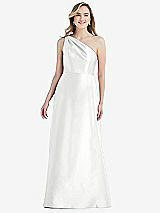 Front View Thumbnail - White Pleated Draped One-Shoulder Satin Maxi Dress with Pockets