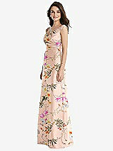 Side View Thumbnail - Butterfly Botanica Pink Sand Off-the-Shoulder Draped Wrap Floral Satin Maxi Dress