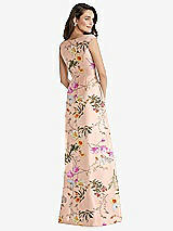 Rear View Thumbnail - Butterfly Botanica Pink Sand Off-the-Shoulder Draped Wrap Floral Satin Maxi Dress