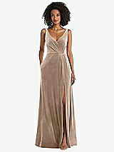Front View Thumbnail - Topaz Velvet Maxi Dress with Shirred Bodice and Front Slit