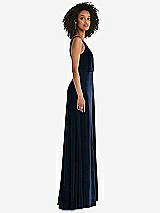 Side View Thumbnail - Midnight Navy Velvet Maxi Dress with Shirred Bodice and Front Slit