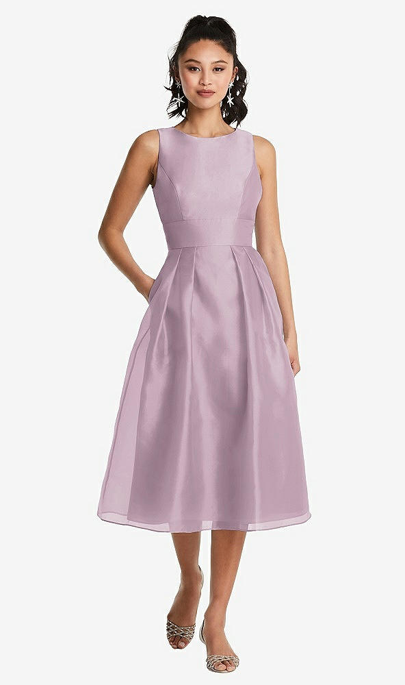 Front View - Suede Rose Bateau Neck Open-Back Pleated Skirt Midi Dress