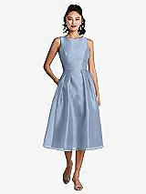 Front View Thumbnail - Cloudy Bateau Neck Open-Back Pleated Skirt Midi Dress