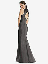 Rear View Thumbnail - Caviar Gray Jewel Neck Bowed Open-Back Trumpet Dress with Front Slit