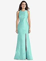 Front View Thumbnail - Coastal Jewel Neck Bowed Open-Back Trumpet Dress with Front Slit