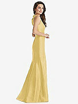 Side View Thumbnail - Maize Jewel Neck Bowed Open-Back Trumpet Dress with Front Slit