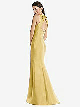 Rear View Thumbnail - Maize Jewel Neck Bowed Open-Back Trumpet Dress with Front Slit