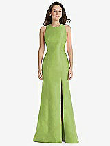 Front View Thumbnail - Mojito Jewel Neck Bowed Open-Back Trumpet Dress with Front Slit