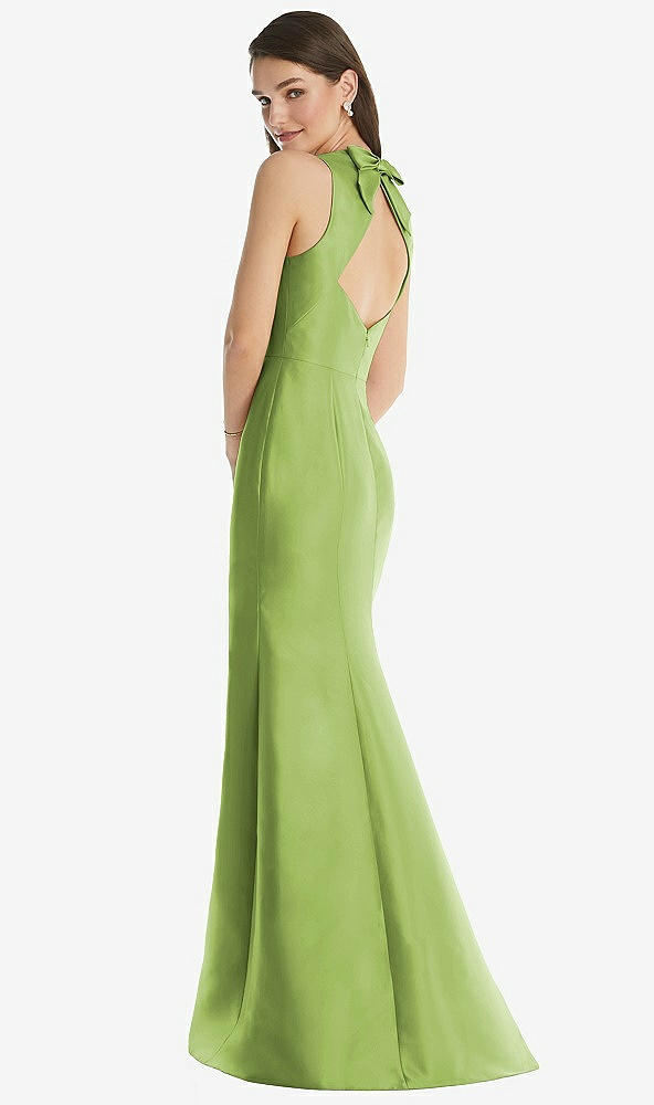 Back View - Mojito Jewel Neck Bowed Open-Back Trumpet Dress with Front Slit