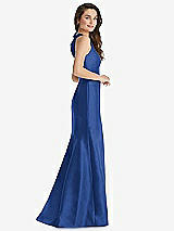 Side View Thumbnail - Classic Blue Jewel Neck Bowed Open-Back Trumpet Dress with Front Slit
