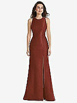 Front View Thumbnail - Auburn Moon Jewel Neck Bowed Open-Back Trumpet Dress with Front Slit