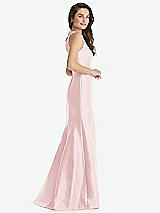 Side View Thumbnail - Ballet Pink Jewel Neck Bowed Open-Back Trumpet Dress with Front Slit