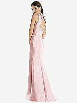 Rear View Thumbnail - Ballet Pink Jewel Neck Bowed Open-Back Trumpet Dress with Front Slit