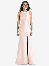Front View Thumbnail - Blush Jewel Neck Bowed Open-Back Trumpet Dress with Front Slit