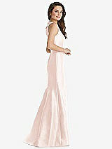 Side View Thumbnail - Blush Jewel Neck Bowed Open-Back Trumpet Dress with Front Slit