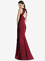 Rear View Thumbnail - Burgundy Jewel Neck Bowed Open-Back Trumpet Dress with Front Slit