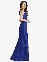 Side View Thumbnail - Cobalt Blue Jewel Neck Bowed Open-Back Trumpet Dress with Front Slit