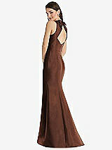 Rear View Thumbnail - Cognac Jewel Neck Bowed Open-Back Trumpet Dress with Front Slit