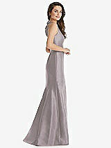 Side View Thumbnail - Cashmere Gray Jewel Neck Bowed Open-Back Trumpet Dress with Front Slit