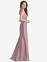 Side View Thumbnail - Dusty Rose Jewel Neck Bowed Open-Back Trumpet Dress with Front Slit