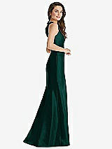 Side View Thumbnail - Evergreen Jewel Neck Bowed Open-Back Trumpet Dress with Front Slit