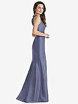 Side View Thumbnail - French Blue Jewel Neck Bowed Open-Back Trumpet Dress with Front Slit