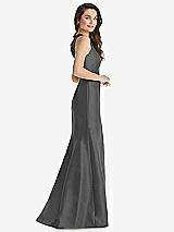 Side View Thumbnail - Gunmetal Jewel Neck Bowed Open-Back Trumpet Dress with Front Slit