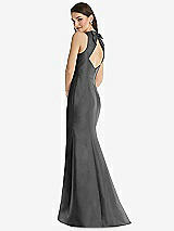 Rear View Thumbnail - Gunmetal Jewel Neck Bowed Open-Back Trumpet Dress with Front Slit