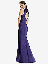 Rear View Thumbnail - Grape Jewel Neck Bowed Open-Back Trumpet Dress with Front Slit