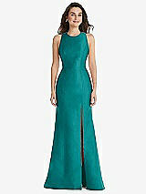 Front View Thumbnail - Jade Jewel Neck Bowed Open-Back Trumpet Dress with Front Slit