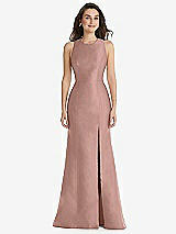 Front View Thumbnail - Neu Nude Jewel Neck Bowed Open-Back Trumpet Dress with Front Slit