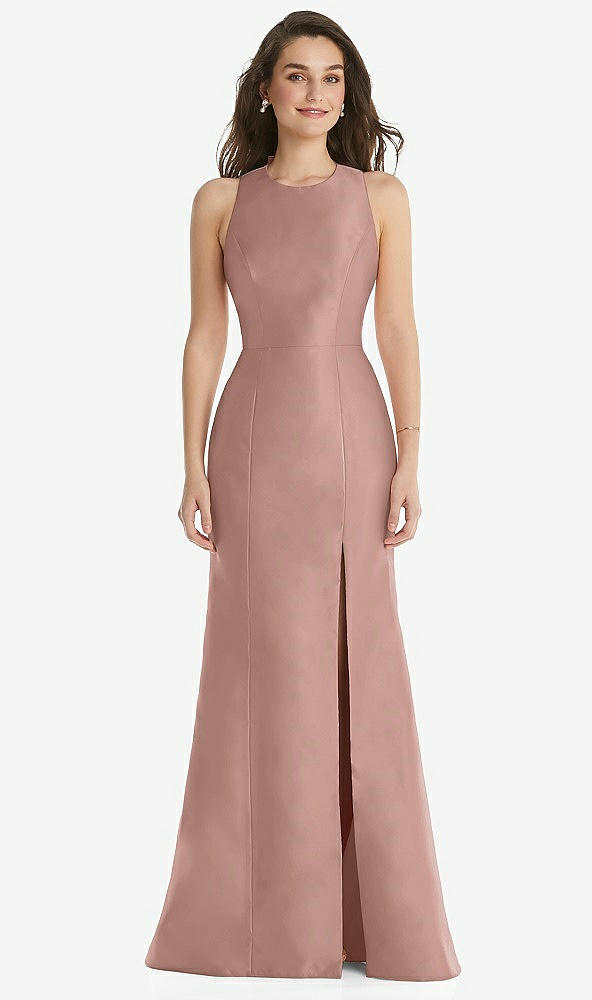 Front View - Neu Nude Jewel Neck Bowed Open-Back Trumpet Dress with Front Slit