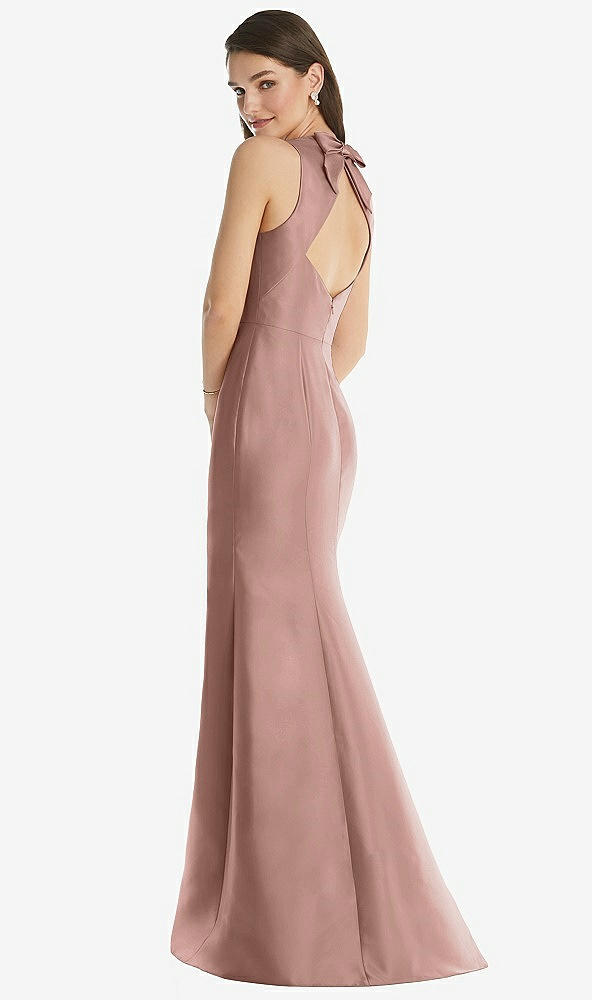 Back View - Neu Nude Jewel Neck Bowed Open-Back Trumpet Dress with Front Slit