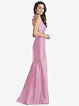 Side View Thumbnail - Powder Pink Jewel Neck Bowed Open-Back Trumpet Dress with Front Slit