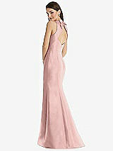 Rear View Thumbnail - Rose - PANTONE Rose Quartz Jewel Neck Bowed Open-Back Trumpet Dress with Front Slit