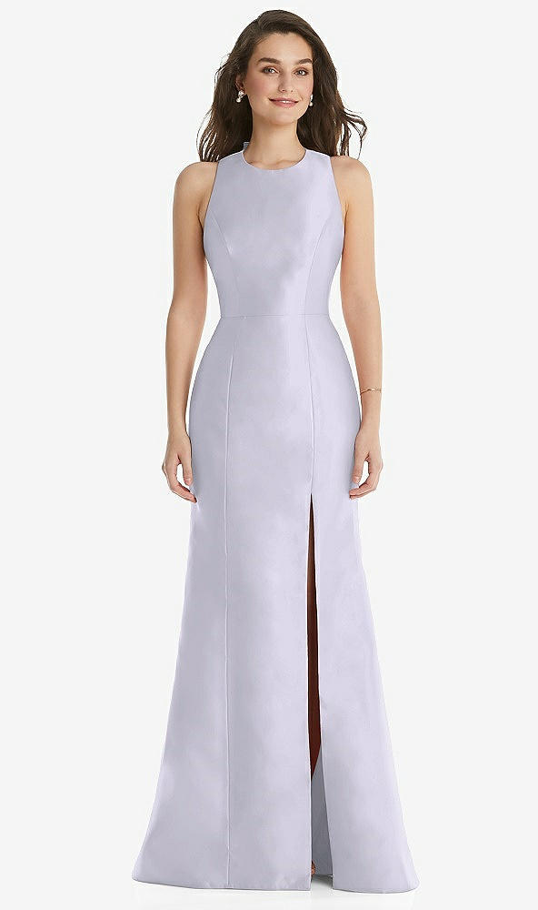 Front View - Silver Dove Jewel Neck Bowed Open-Back Trumpet Dress with Front Slit