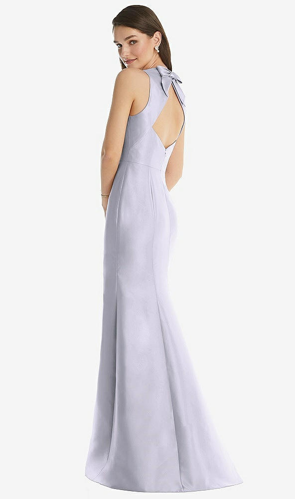 Back View - Silver Dove Jewel Neck Bowed Open-Back Trumpet Dress with Front Slit