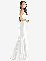 Side View Thumbnail - White Jewel Neck Bowed Open-Back Trumpet Dress with Front Slit
