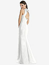 Rear View Thumbnail - White Jewel Neck Bowed Open-Back Trumpet Dress with Front Slit
