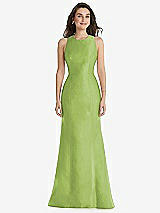 Front View Thumbnail - Mojito Jewel Neck Bowed Open-Back Trumpet Dress 