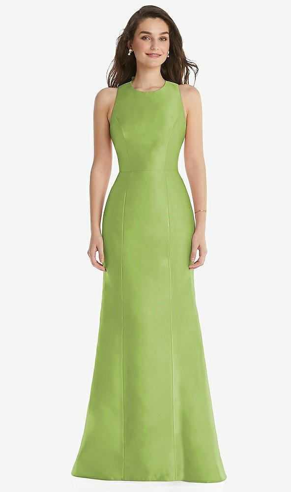Front View - Mojito Jewel Neck Bowed Open-Back Trumpet Dress 