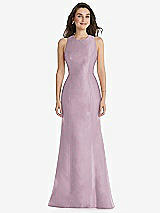 Front View Thumbnail - Suede Rose Jewel Neck Bowed Open-Back Trumpet Dress 