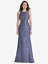 Front View Thumbnail - French Blue Jewel Neck Bowed Open-Back Trumpet Dress 