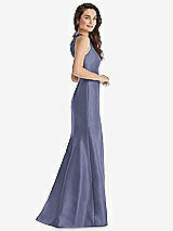 Side View Thumbnail - French Blue Jewel Neck Bowed Open-Back Trumpet Dress 