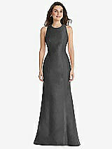 Front View Thumbnail - Pewter Jewel Neck Bowed Open-Back Trumpet Dress 